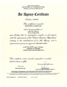 Jetpower Aviation FAA Certificate